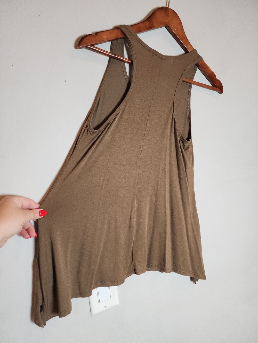 S/M Joah Brown Racer Back Tank Top Jersey Knit Stretchy Green Brown Women's - Picture 5 of 10